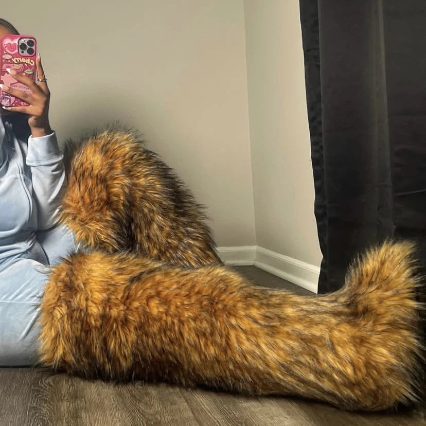 Faux Mongolian Thigh-High Boots Winter Warm Faux Fur Flat Over-the-Knee