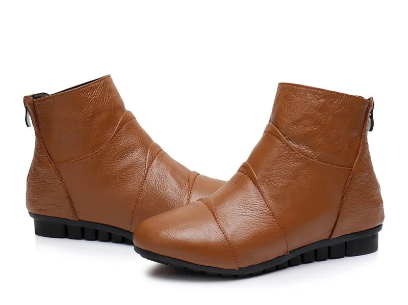 WOIZGIC Women’s Genuine Leather Platform Ankle Boots Zipper Warm Plush Autumn Winter