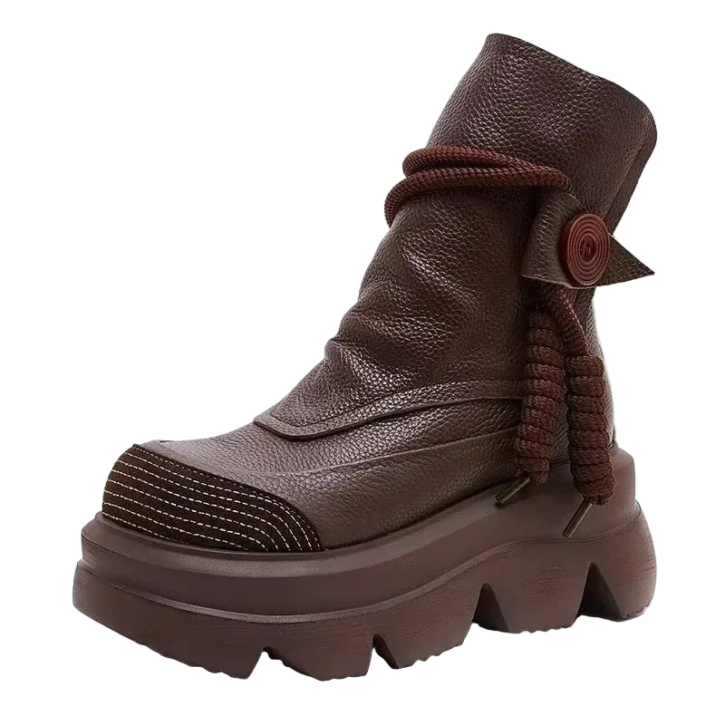 Koznoy 2025 Cow Leather Ankle Boots – Women’s Punk Flat Zip Booties