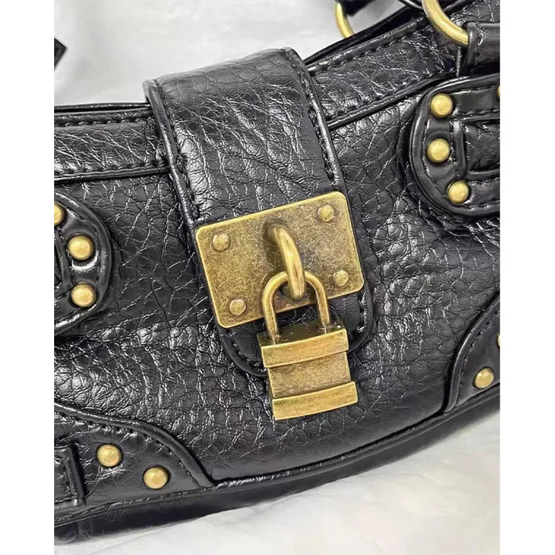 Y2K Motorcycle Handbag – Retro Leopard Print Distressed PU Leather Bag for Women