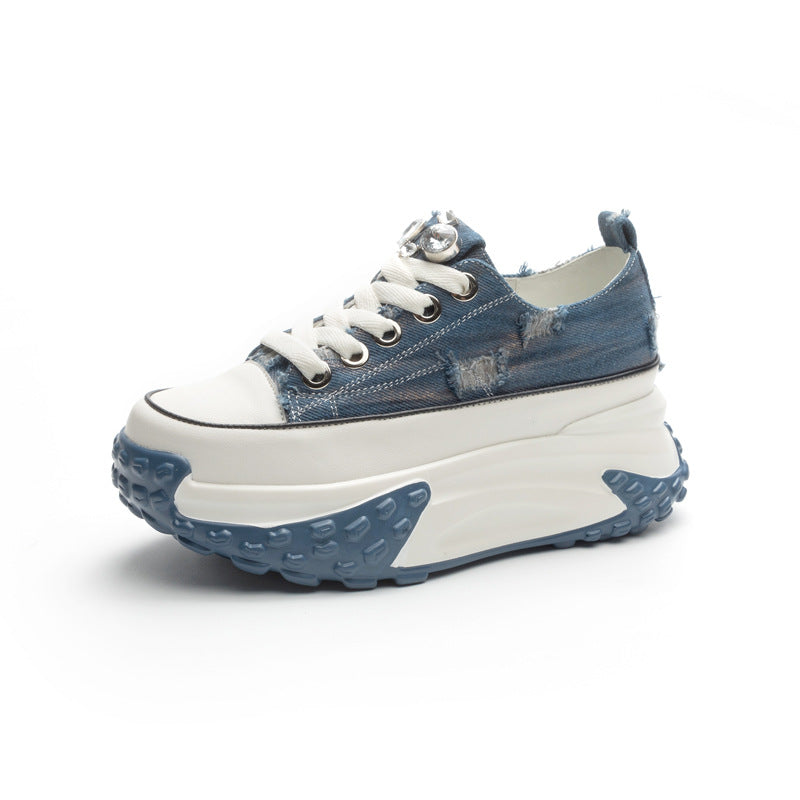 Fujin Denim Leather Platform Sneakers