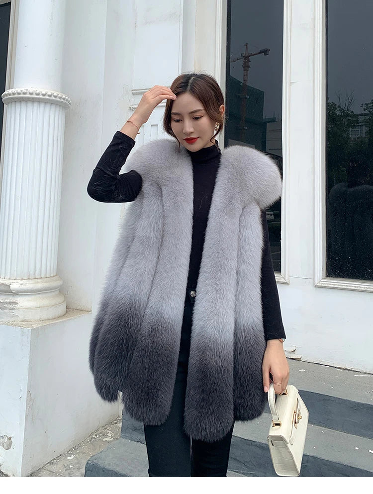 Fox Fur Vest for Women – Luxury Thick Real Fur Coat for Autumn/Winter
