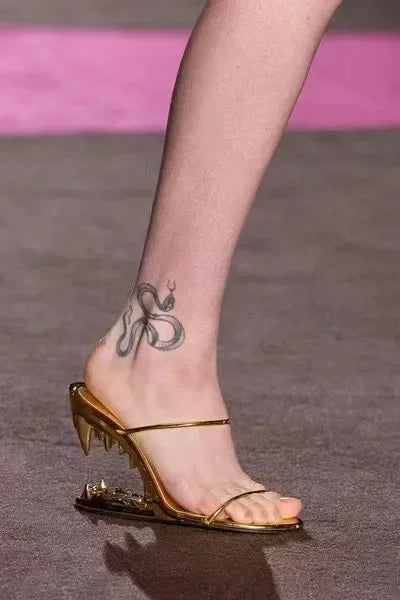 Teeth-Shaped Open-Toe Slippers with Unique Sloping Heel Design