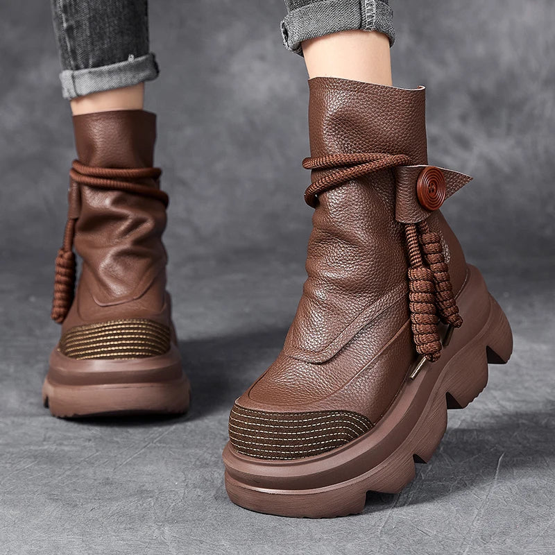 Koznoy 2025 Cow Leather Ankle Boots – Women’s Punk Flat Zip Booties