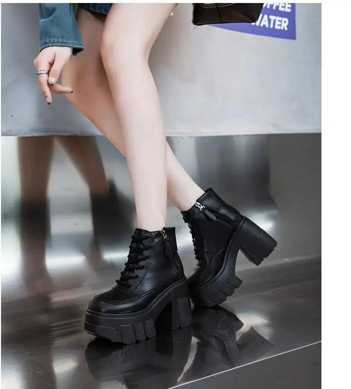 TuoYAO Genuine Leather Platform Ankle Boots