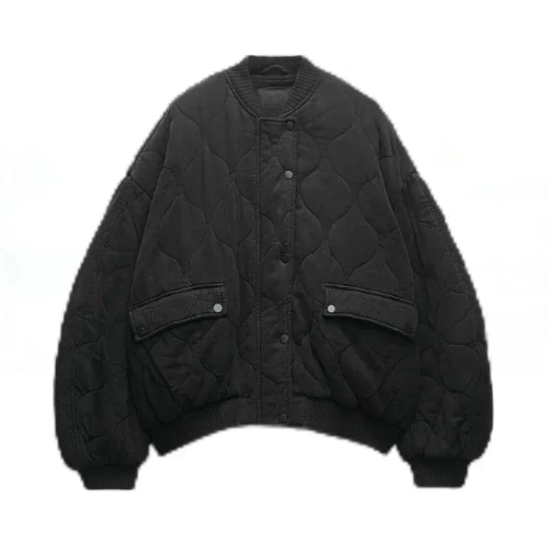 Bomber Jacket – Loose Fit Zip-Up Coat with Flap Pockets for Fall & Winter