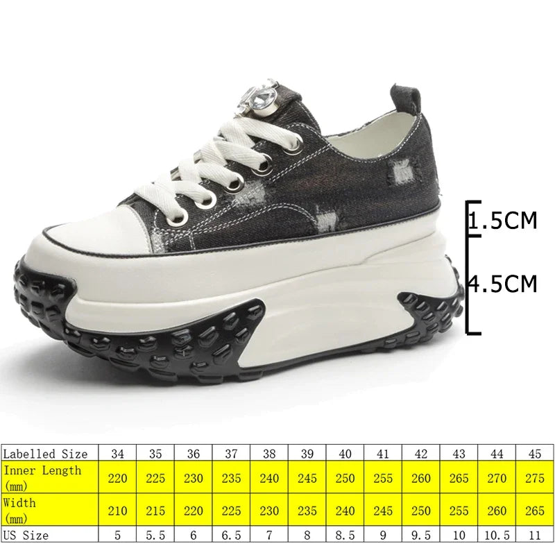 Fujin Denim Leather Platform Sneakers
