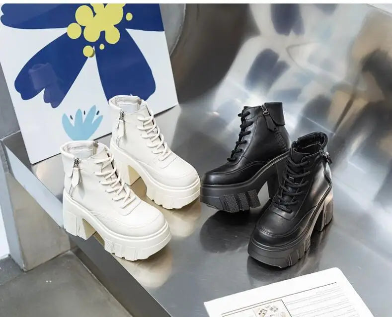 TuoYAO Genuine Leather Platform Ankle Boots