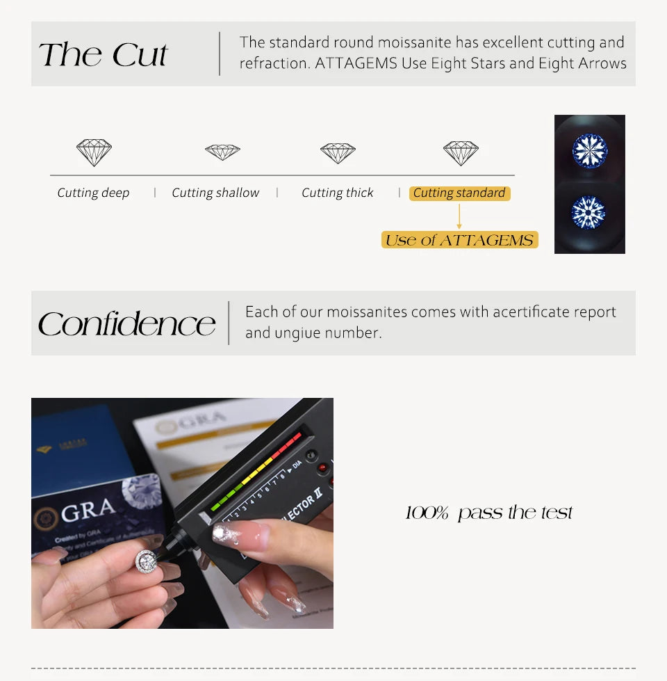 ATTAGEMS Women’s Moissanite Ring – 18K Gold Plated S925 Silver