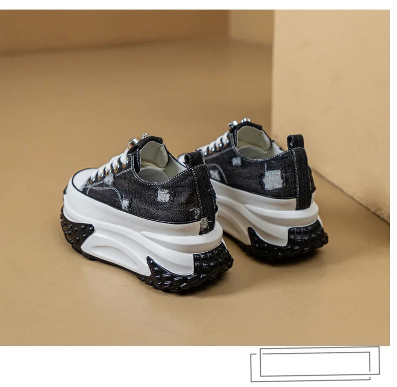 Fujin Denim Leather Platform Sneakers