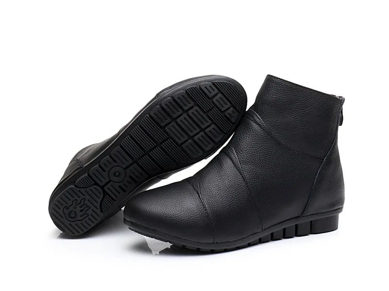 WOIZGIC Women’s Genuine Leather Platform Ankle Boots Zipper Warm Plush Autumn Winter