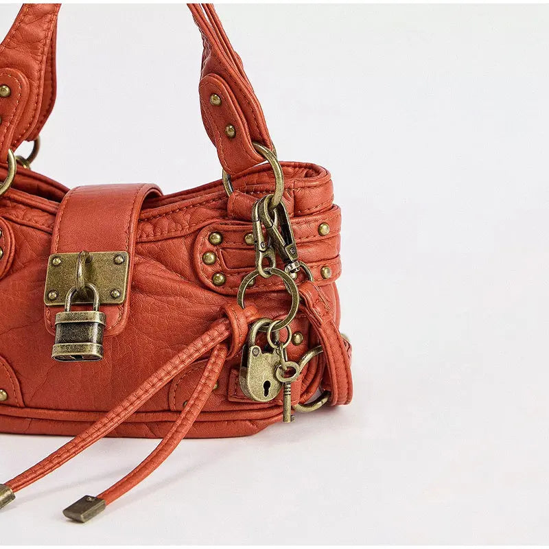 Y2K Motorcycle Handbag – Retro Leopard Print Distressed PU Leather Bag for Women