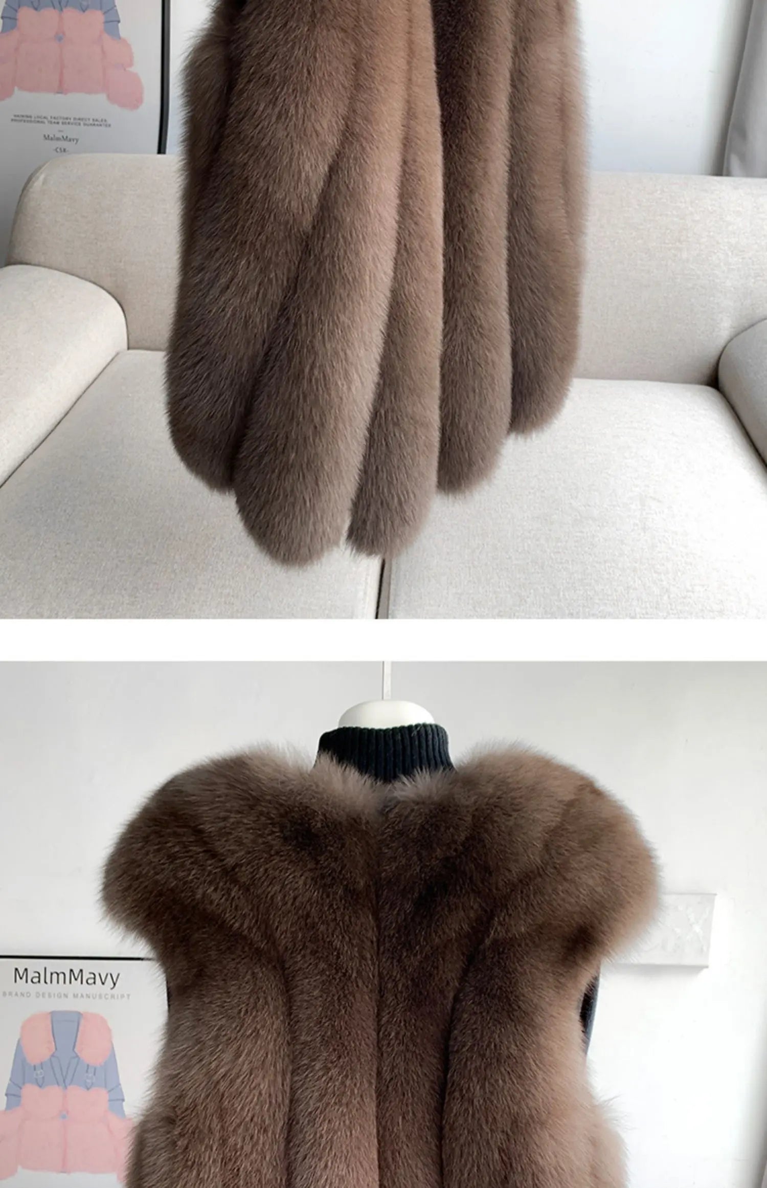 Fox Fur Vest for Women – Luxury Thick Real Fur Coat for Autumn/Winter