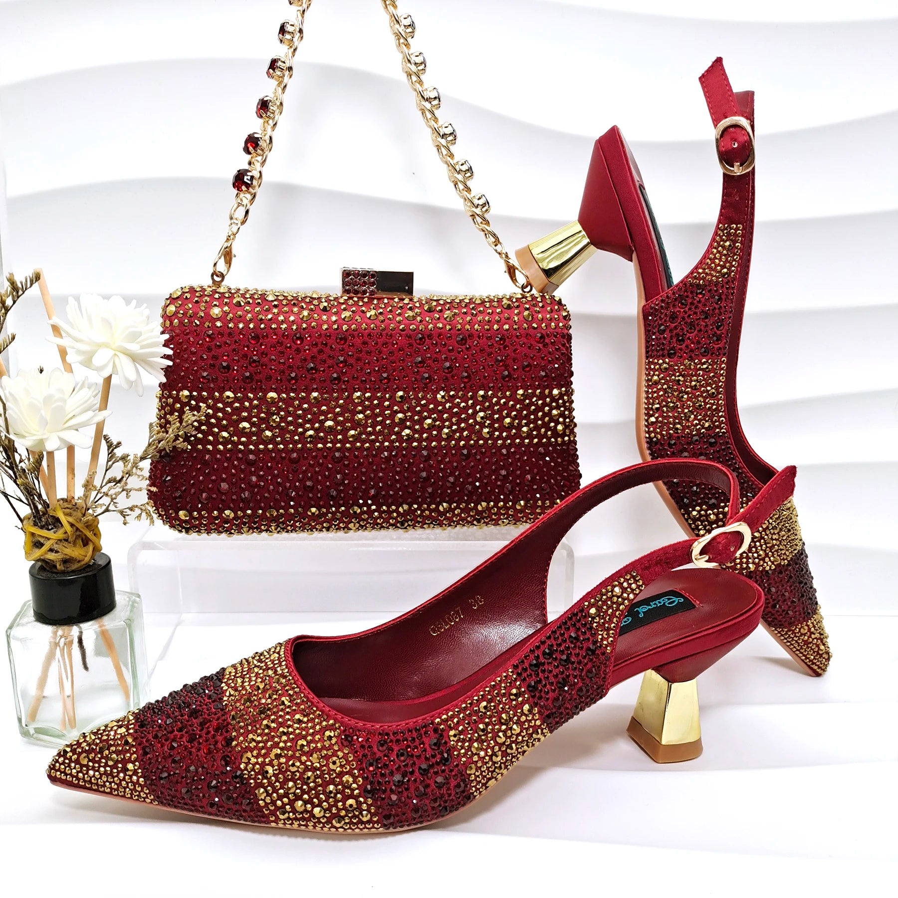 Rhinestone Satin Pumps & Clutch Set – Italian-Inspired Elegance