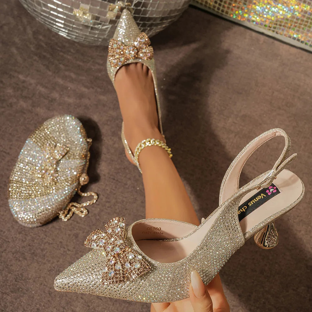Rhinestone Heels & Handbag Set – Elegant Party Collection