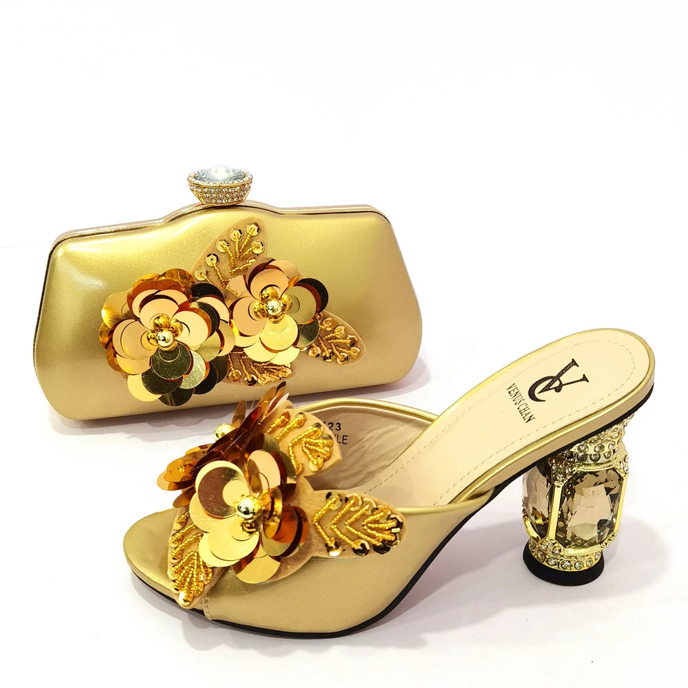 Marrakchi Gold Narrow Band Shoe & Bag Set – Italian-Inspired Party Elegance