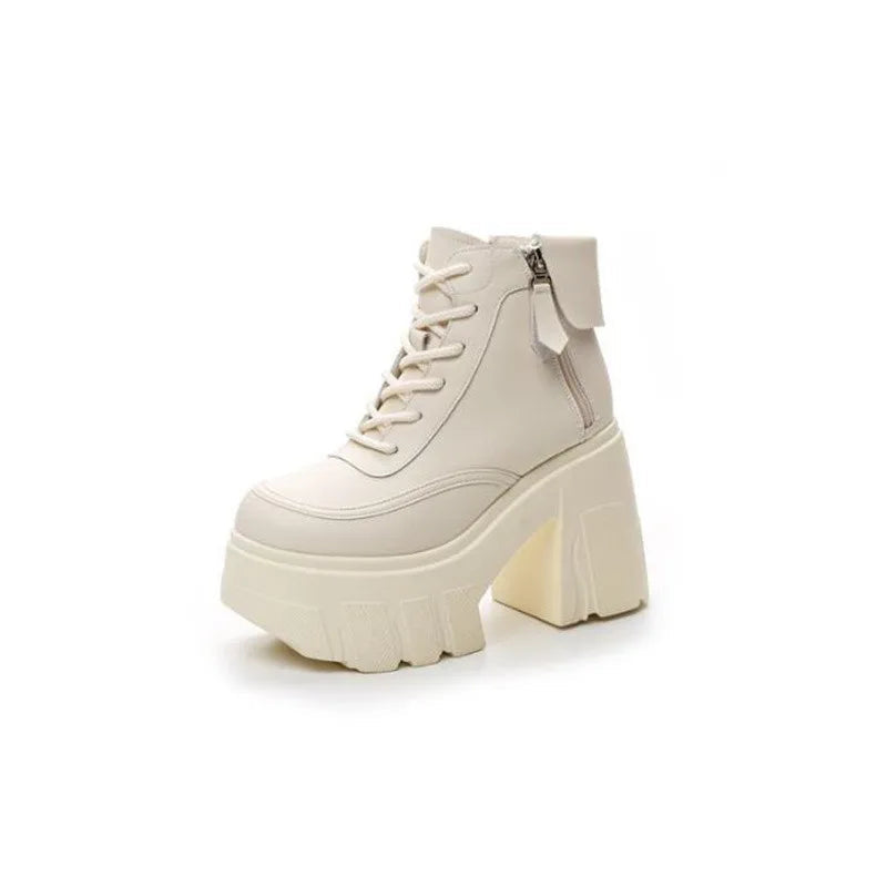 TuoYAO Genuine Leather Platform Ankle Boots