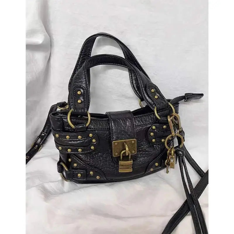 Y2K Motorcycle Handbag – Retro Leopard Print Distressed PU Leather Bag for Women