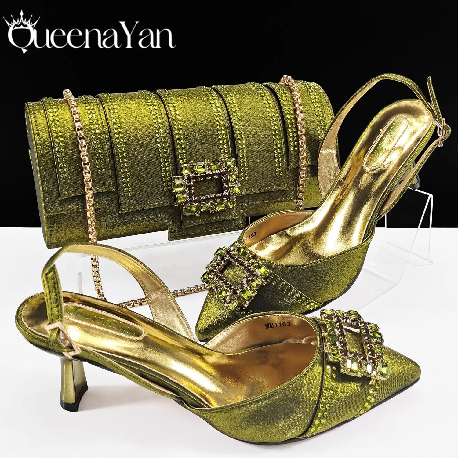 Marrakchi Block Heels & Rhinestone Bag Set – Elegant Party Collection