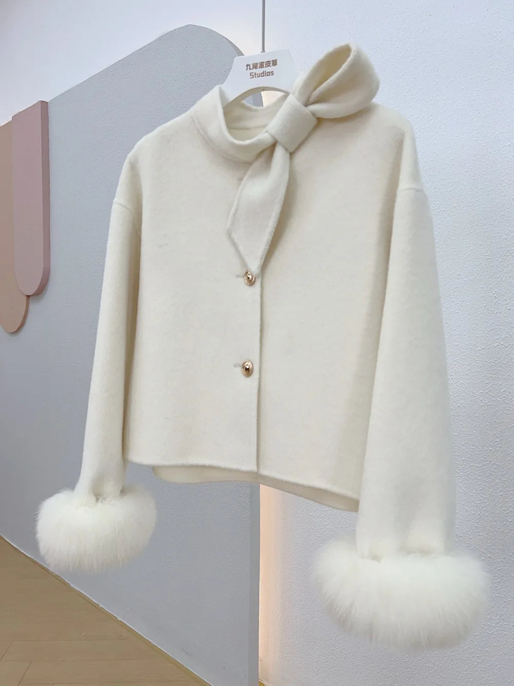 Wool Coat with Fox Fur Cuffs – Luxury Women’s Cashmere