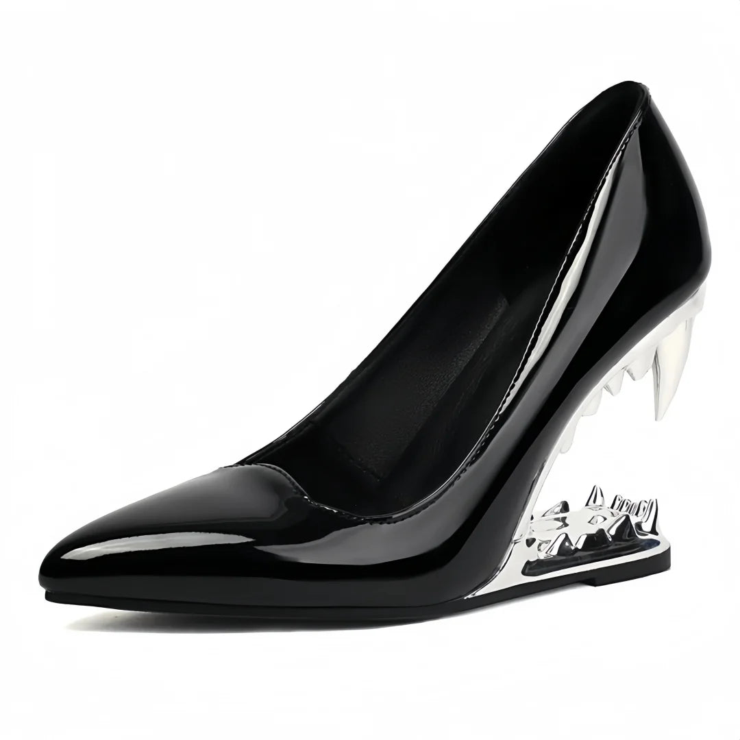 Teeth-Shaped Open-Toe Slippers with Unique Sloping Heel Design