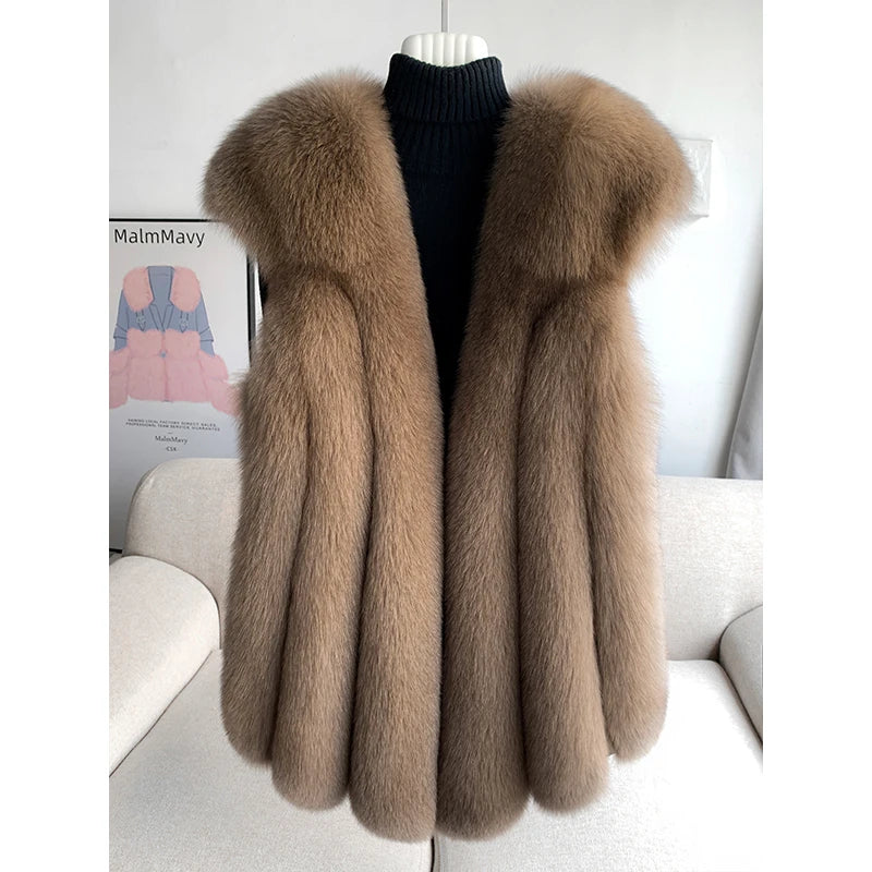Fox Fur Vest for Women – Luxury Thick Real Fur Coat for Autumn/Winter