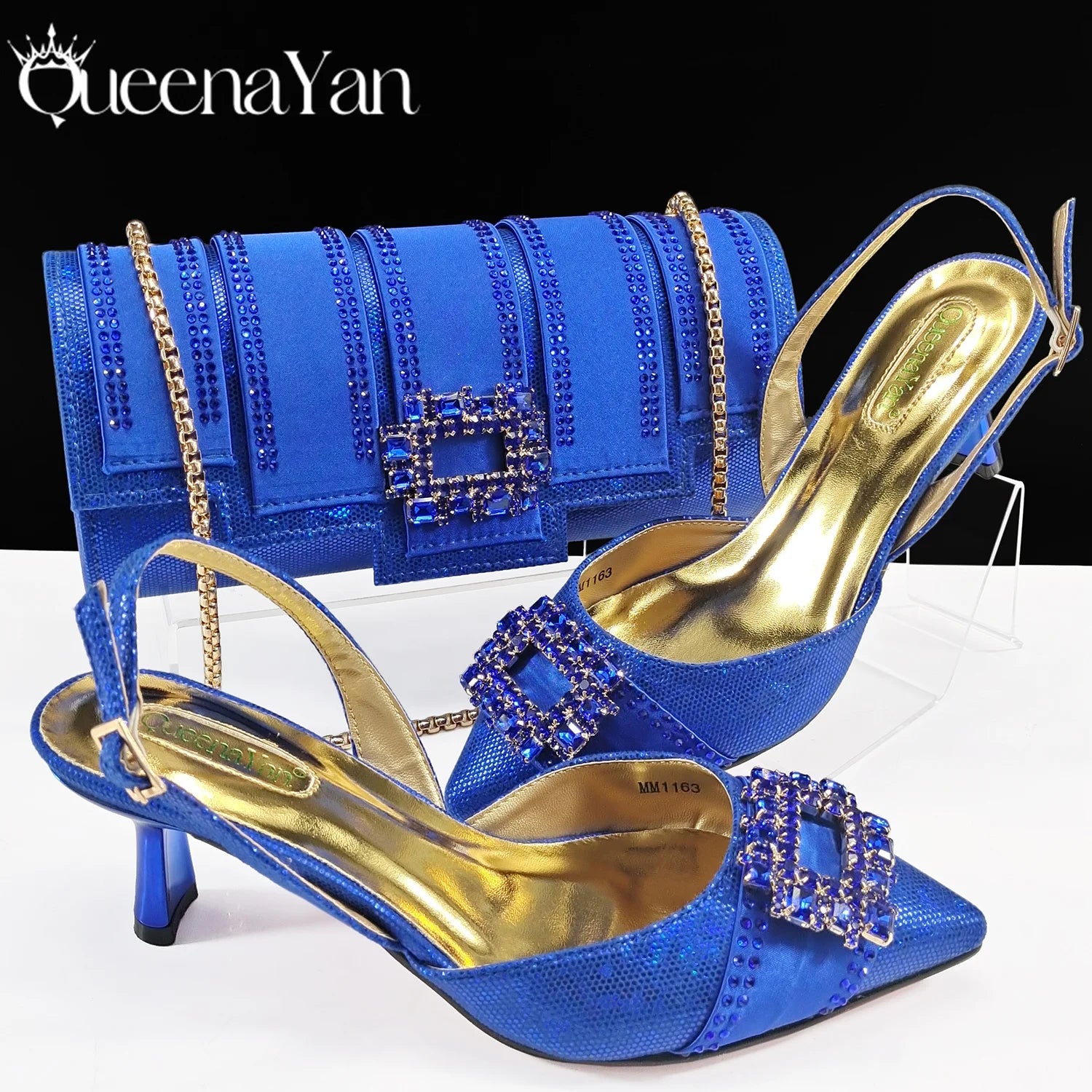 Marrakchi Block Heels & Rhinestone Bag Set – Elegant Party Collection