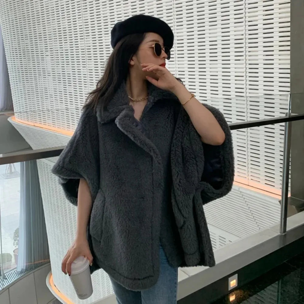 Winter Wool Fur Coat – Luxury Teddy Streetwear Warm Overcoat