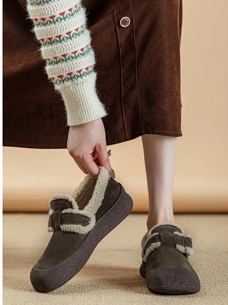 AIYUQI Winter Velvet Genuine Leather Sneakers