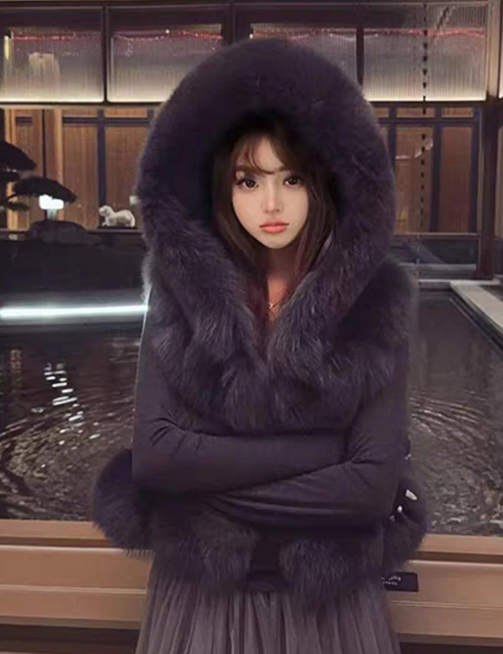 Real Silver Fox Fur Vest – Hooded Genuine Leather Sleeveless Jacket for Women