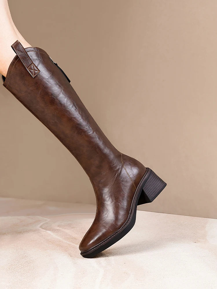 DIMANYU Women’s Mid-Calf Leather Winter Boots – Natural Wool