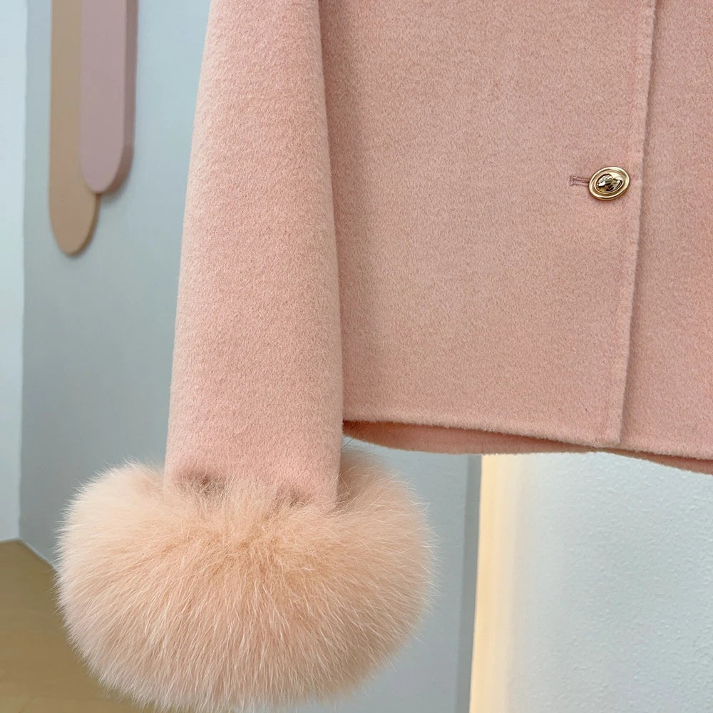 Wool Coat with Fox Fur Cuffs – Luxury Women’s Cashmere