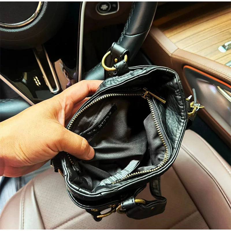 Y2K Motorcycle Handbag – Retro Leopard Print Distressed PU Leather Bag for Women