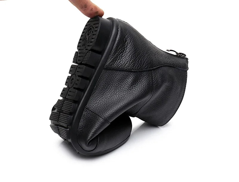 WOIZGIC Women’s Genuine Leather Platform Ankle Boots Zipper Warm Plush Autumn Winter