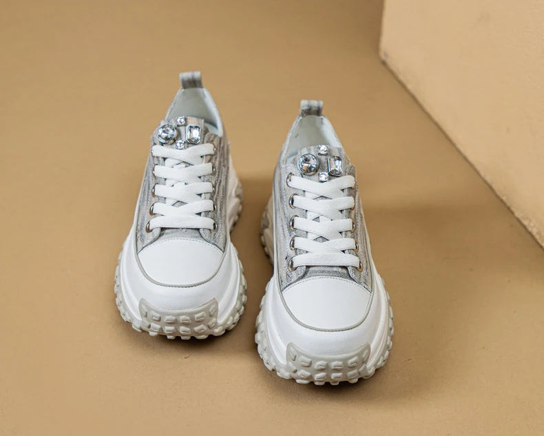Fujin Denim Leather Platform Sneakers