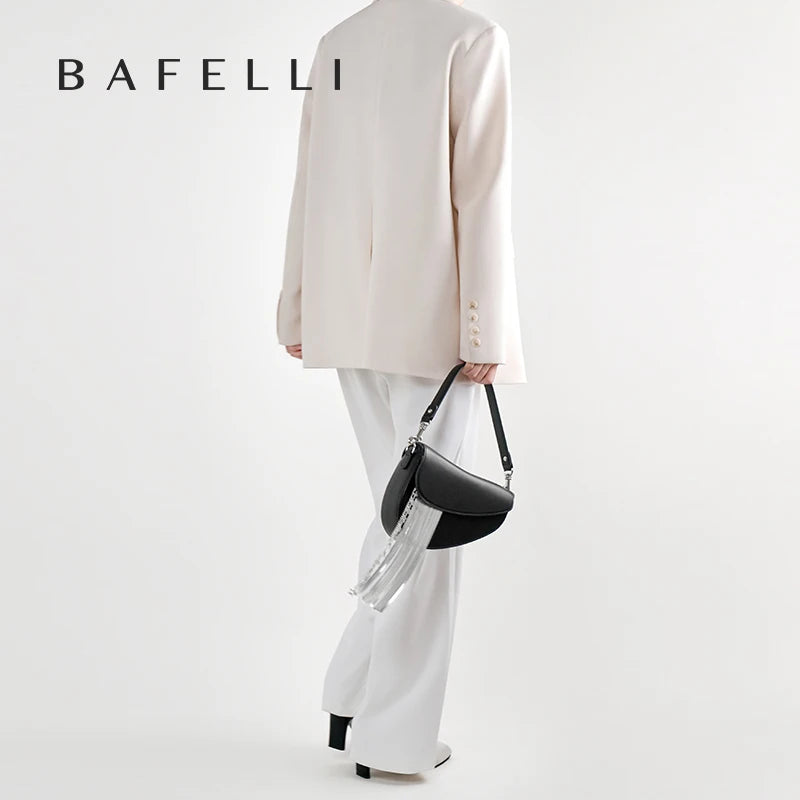 BAFELLI Luxury Leather Saddle Bag with Tassel