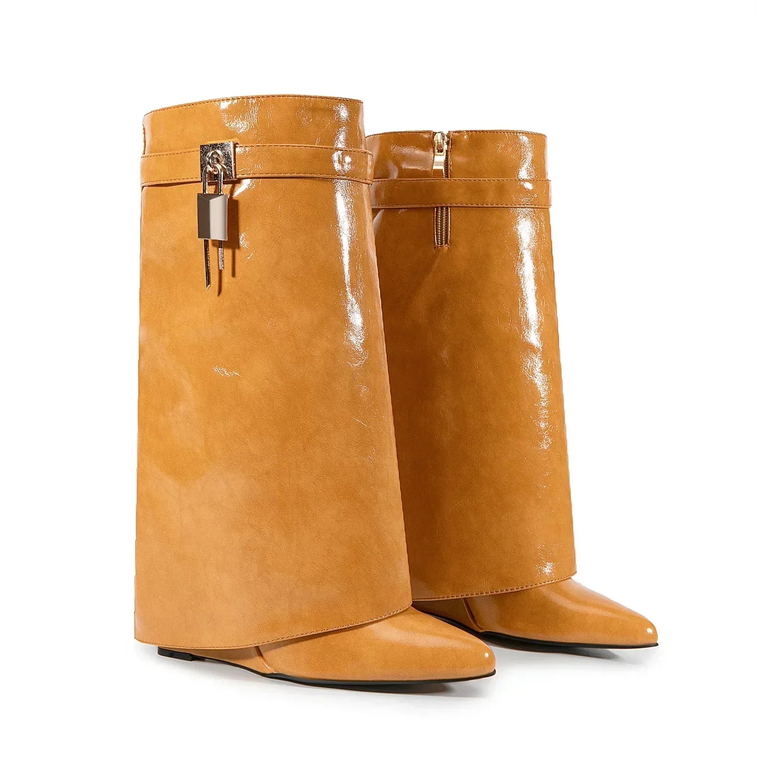 Luxury Ankle Boots – Shark Buckle Strap, Metal Accent, Thick Platform High Heels