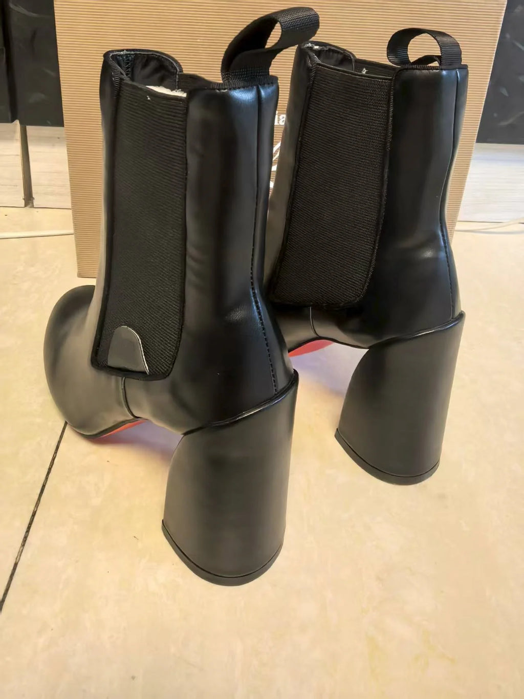 Hemegot Black Leather Red Sole High Heel Boots –