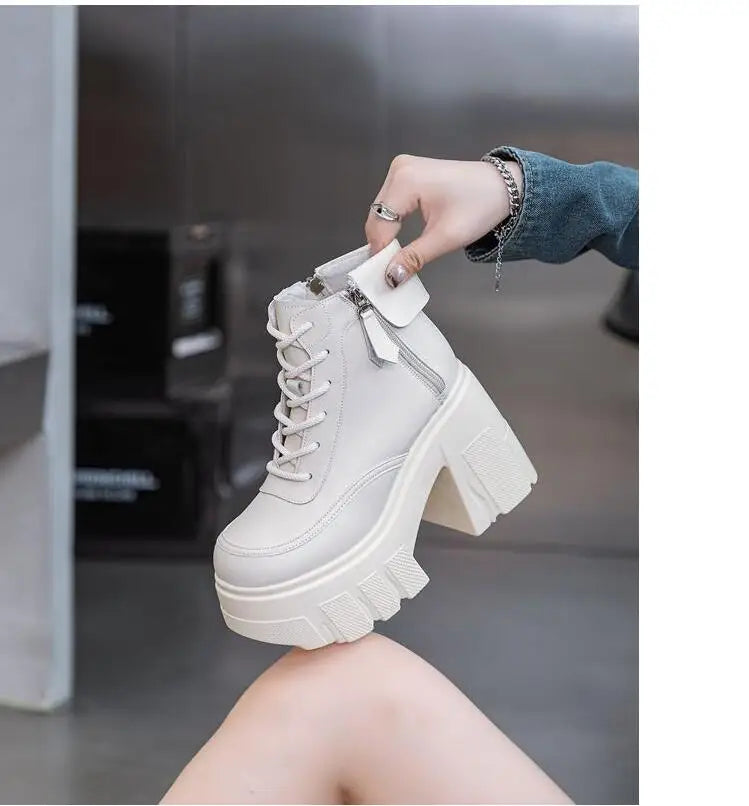 TuoYAO Genuine Leather Platform Ankle Boots