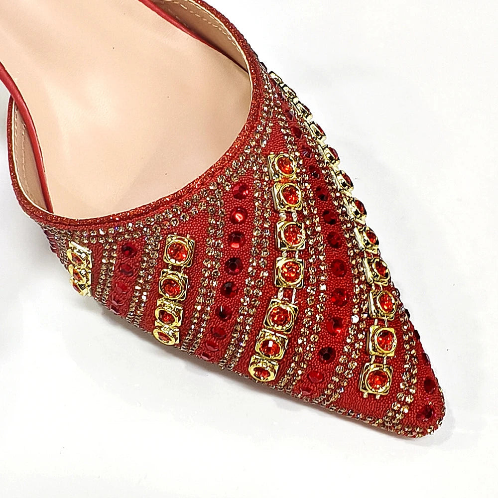 Fuchsia Rhinestone Heels & Handbag Set – Shiny Italian Party Style