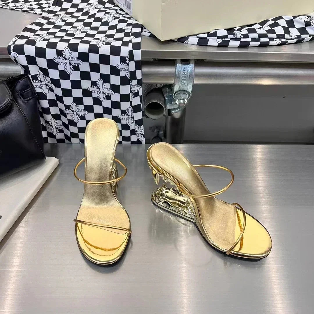 Teeth-Shaped Open-Toe Slippers with Unique Sloping Heel Design