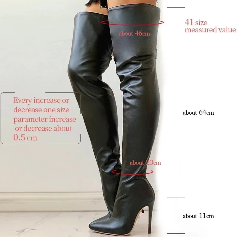 Over-the-Knee Thigh High Boots – Stretch PU Leather High Heel Winter Shoes