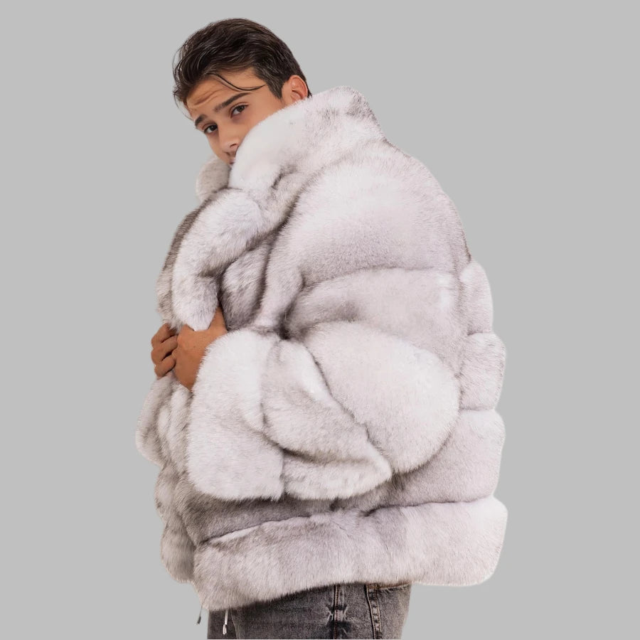Atlas Fox Fur Coat – Men’s Blue Luxury Winter Jacket