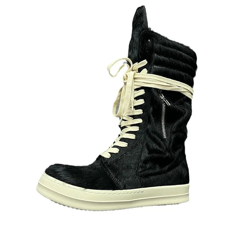 Qvah Owens High-Top Leather Motorcycle Boots – Platform Street Sneakers
