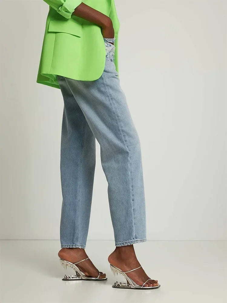 Teeth-Shaped Open-Toe Slippers with Unique Sloping Heel Design