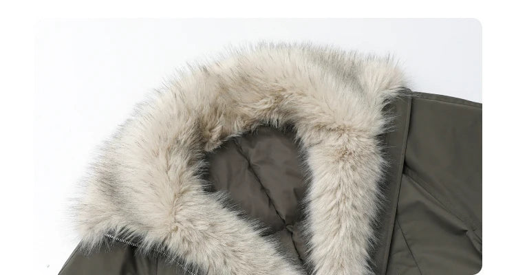 Korean Women’s Down Coat – Loose Hooded Jacket with Faux Fur Collar, 90% White Duck Down, Autumn/Winter 2025