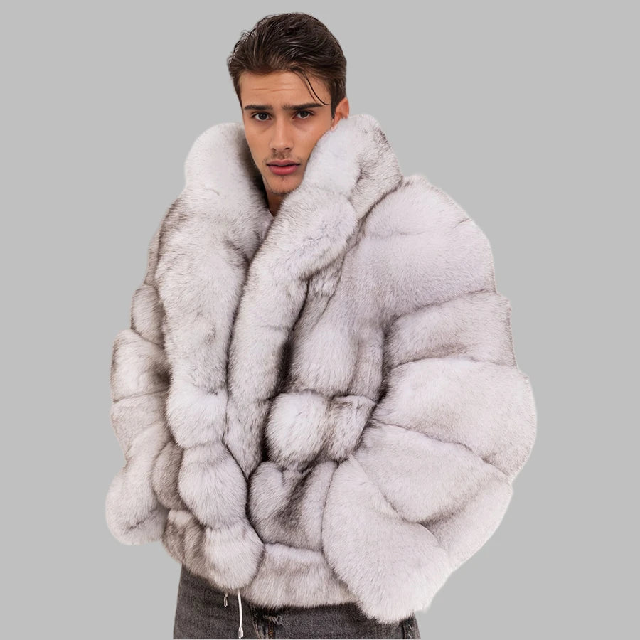 Atlas Fox Fur Coat – Men’s Blue Luxury Winter Jacket