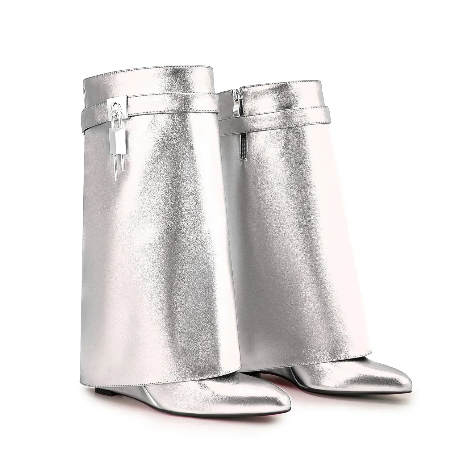 Luxury Ankle Boots – Shark Buckle Strap, Metal Accent, Thick Platform High Heels