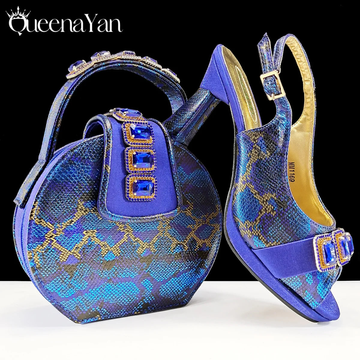 Elegant Green Peep-Toe Heels & Matching Bag Set