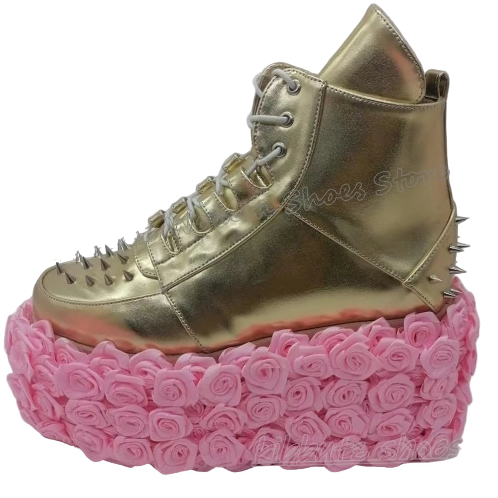 Kibbutz Flowers Heels Rivet Ankle Boots –